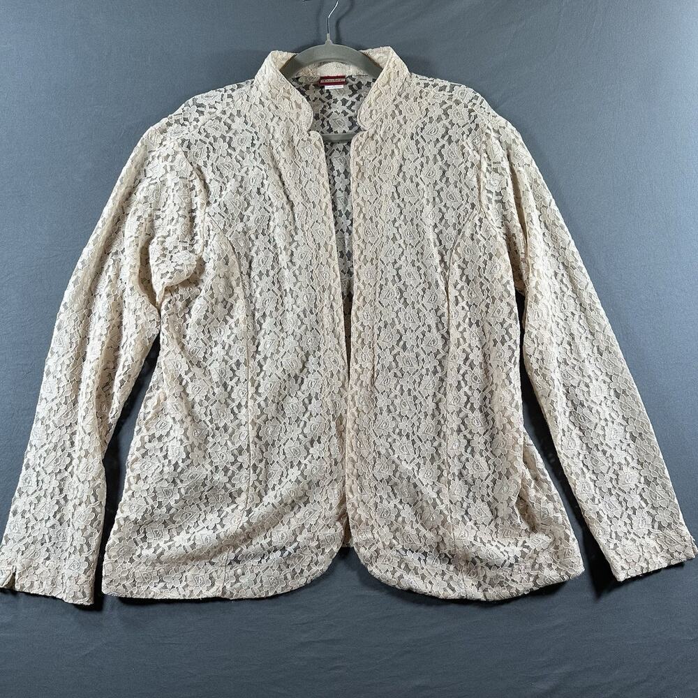 Tudor Court Beige Lace Floral Open Cardigan Women's Large Mid-Length L